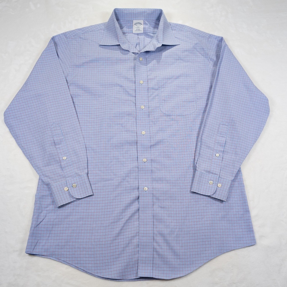 Brooks Brothers Slim Fit Non Iron Dress Shirt Mens 16.5 Blue Checkered Button Up
